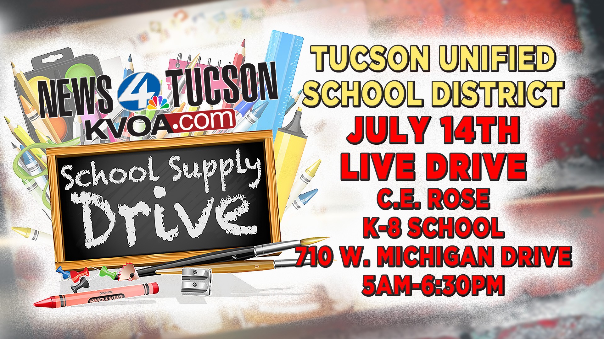 Supply Drive CE Rose School July 14th
