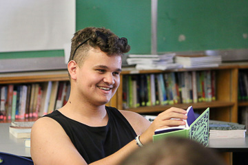 Students reading book