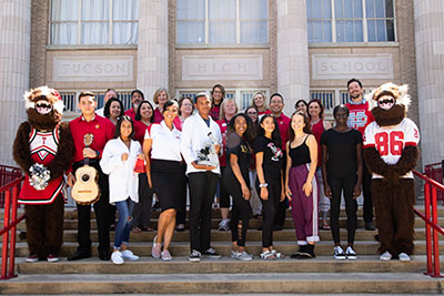 Students on school steps