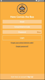 Here Comes the Bus sign up screen