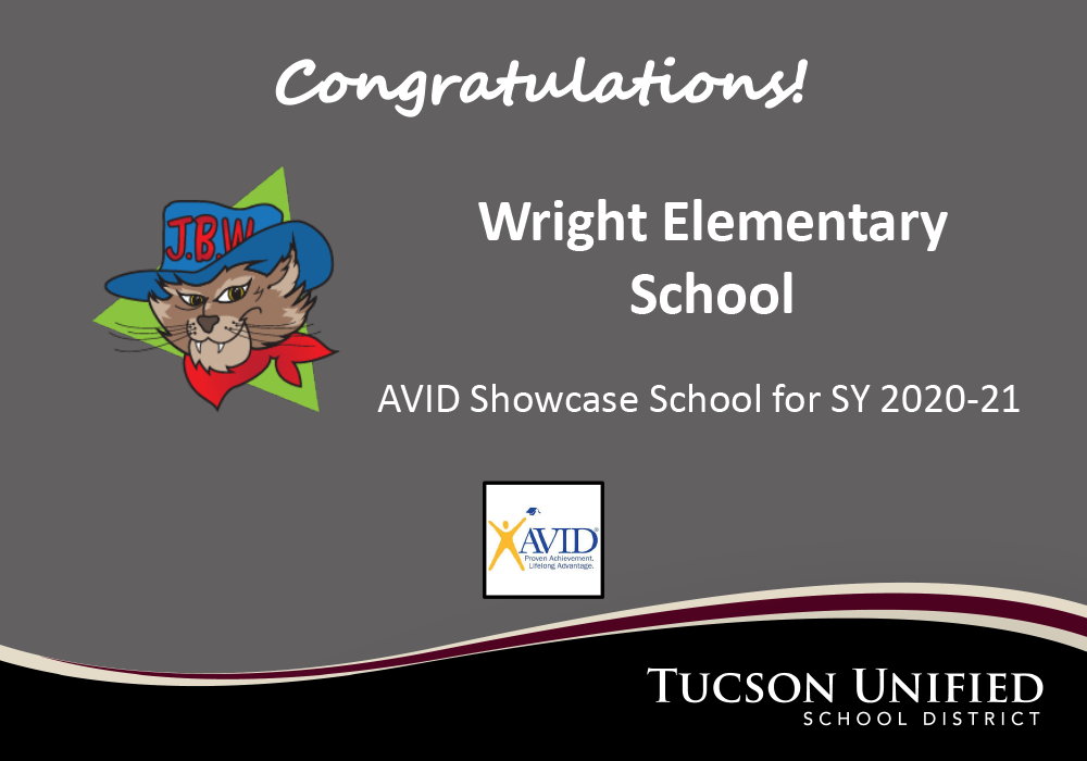 Congratulations Wright Elementary School, AVID Showcase School for SY 2020-21