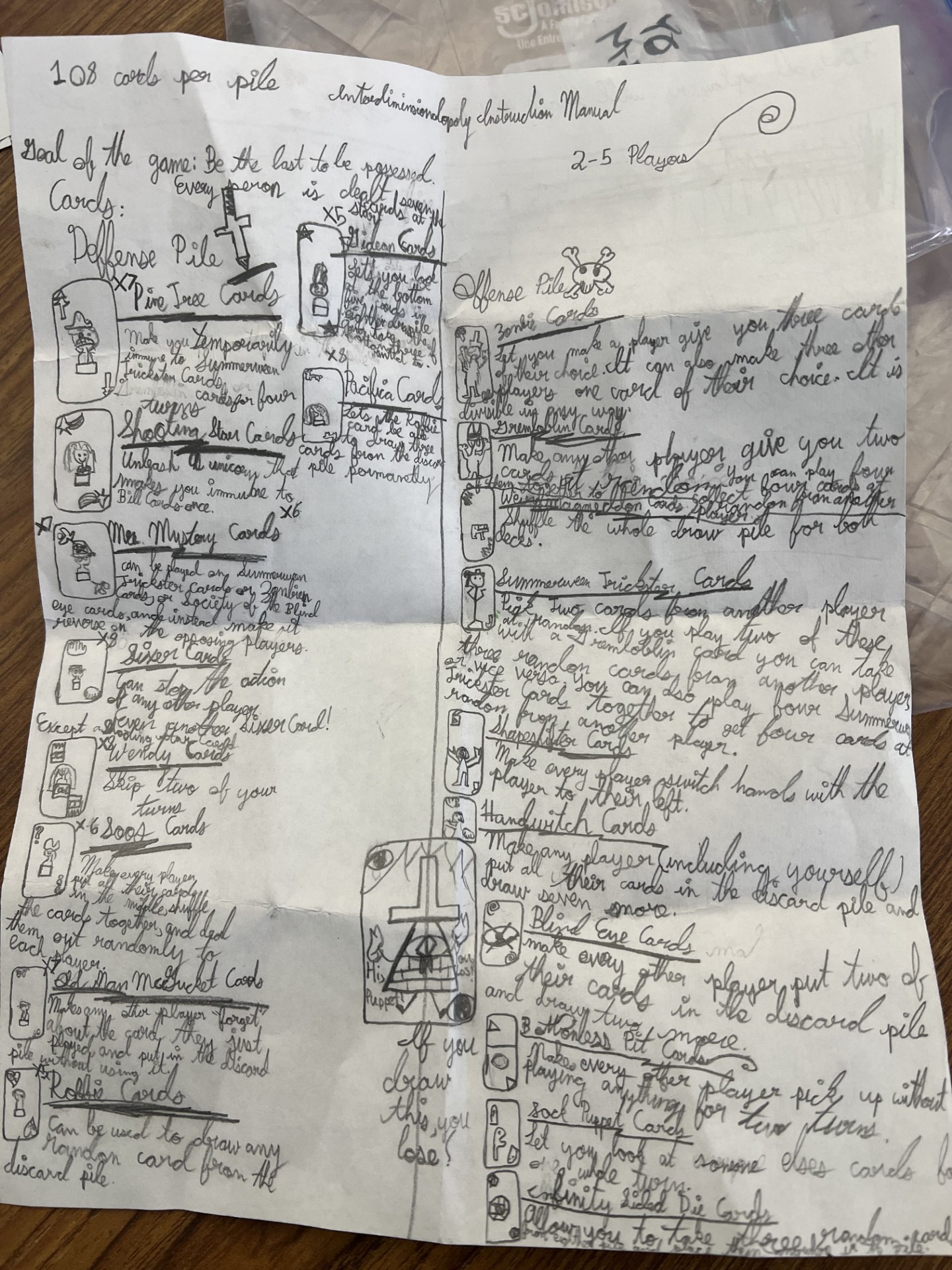 Picture is of a board game rules that a student designed as part of a unit on game design.