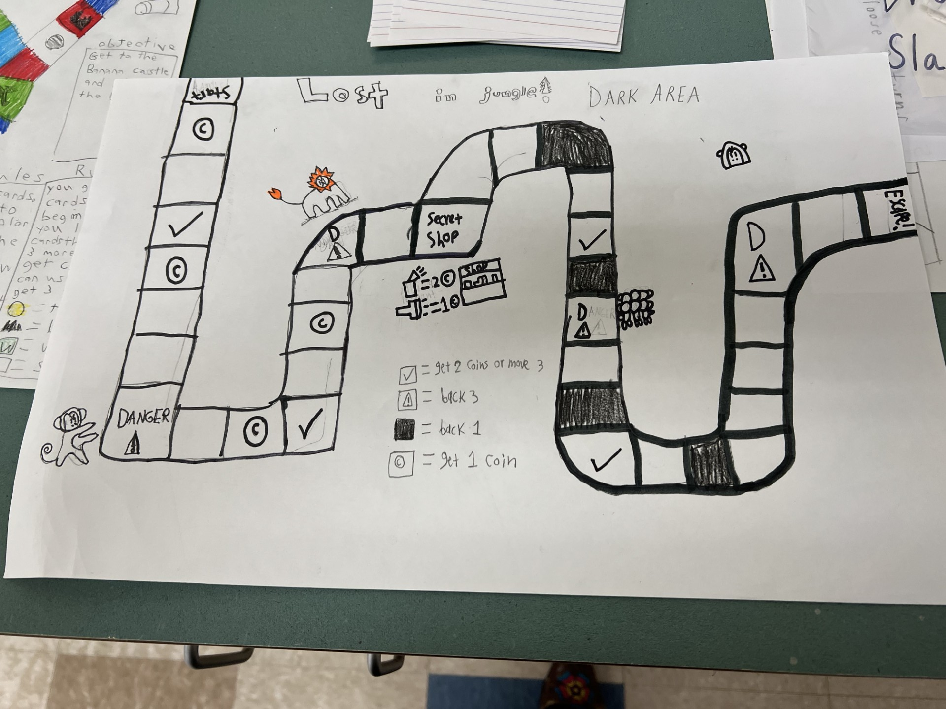 Image shows a board game that a student designed as part of a unit on game design.