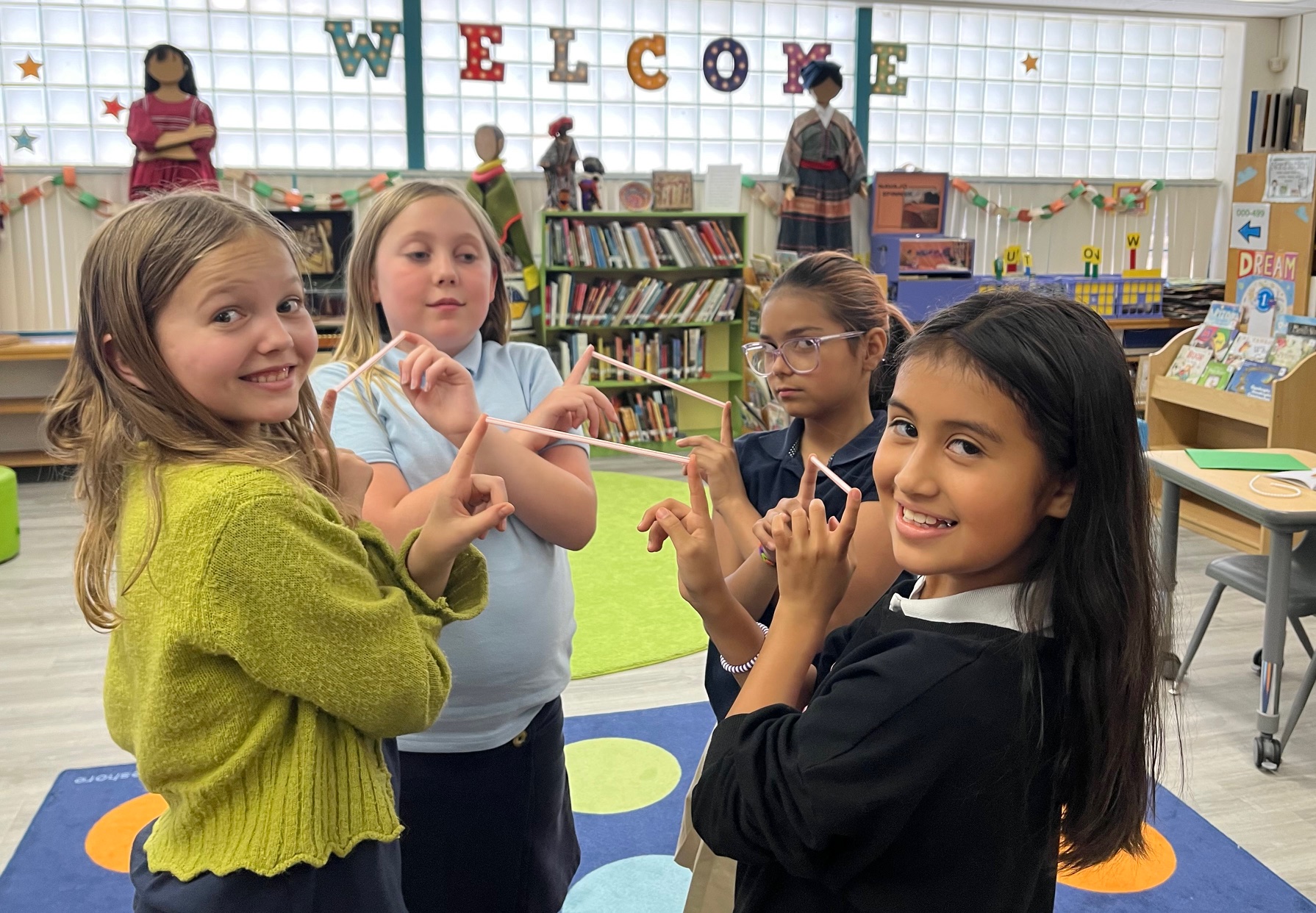 Robison 4th and 5th graders working on a bodily kinesthetic challenge.