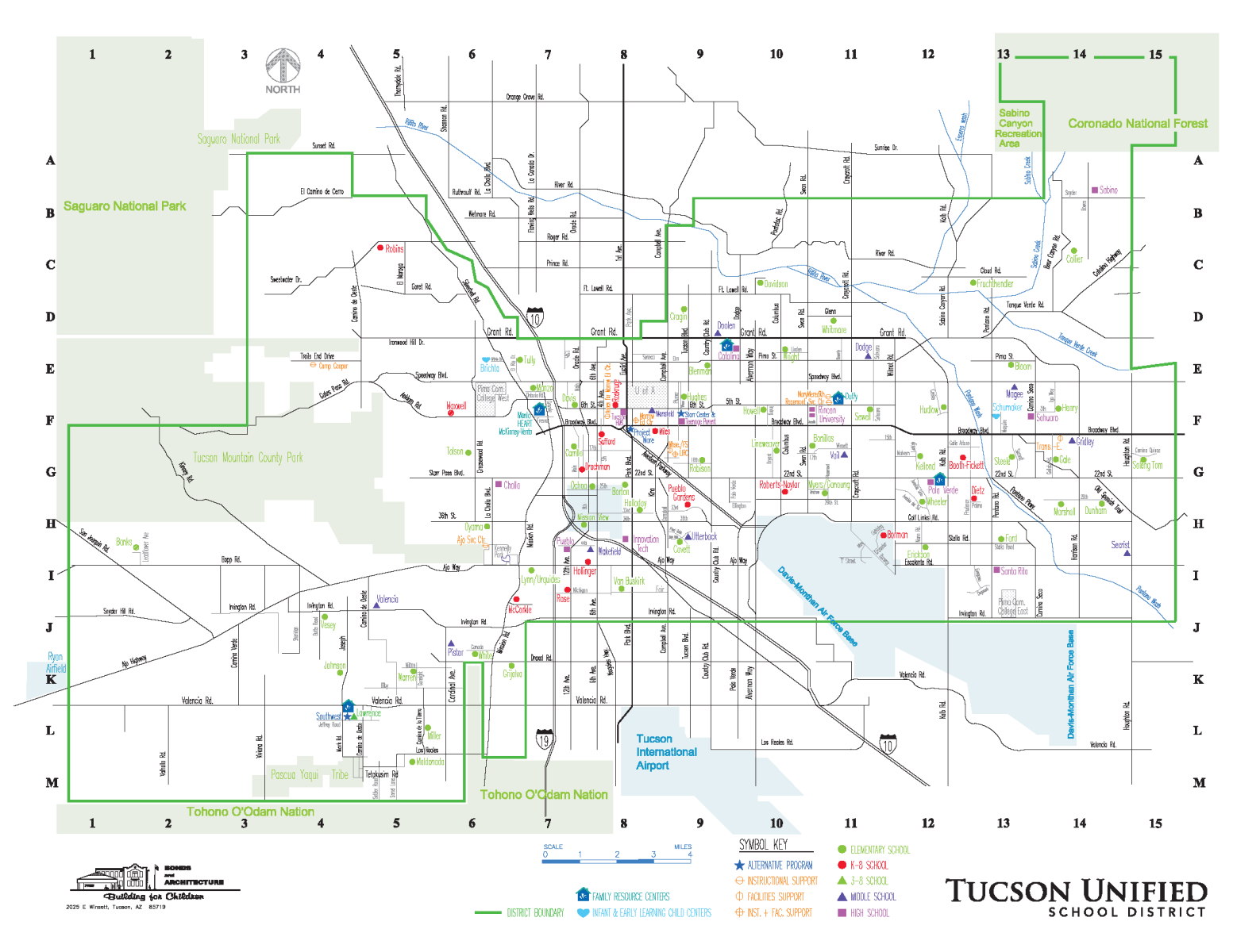 Color version of attendance boundary map for Tucson Unified School District.