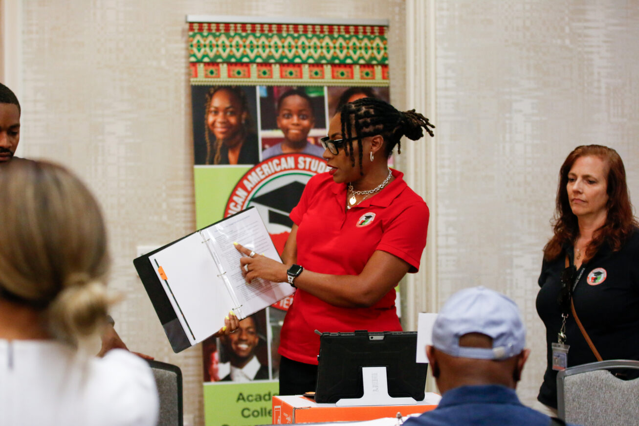 Tonya Strozier, Director of African American Student Services, points to notes in her binder