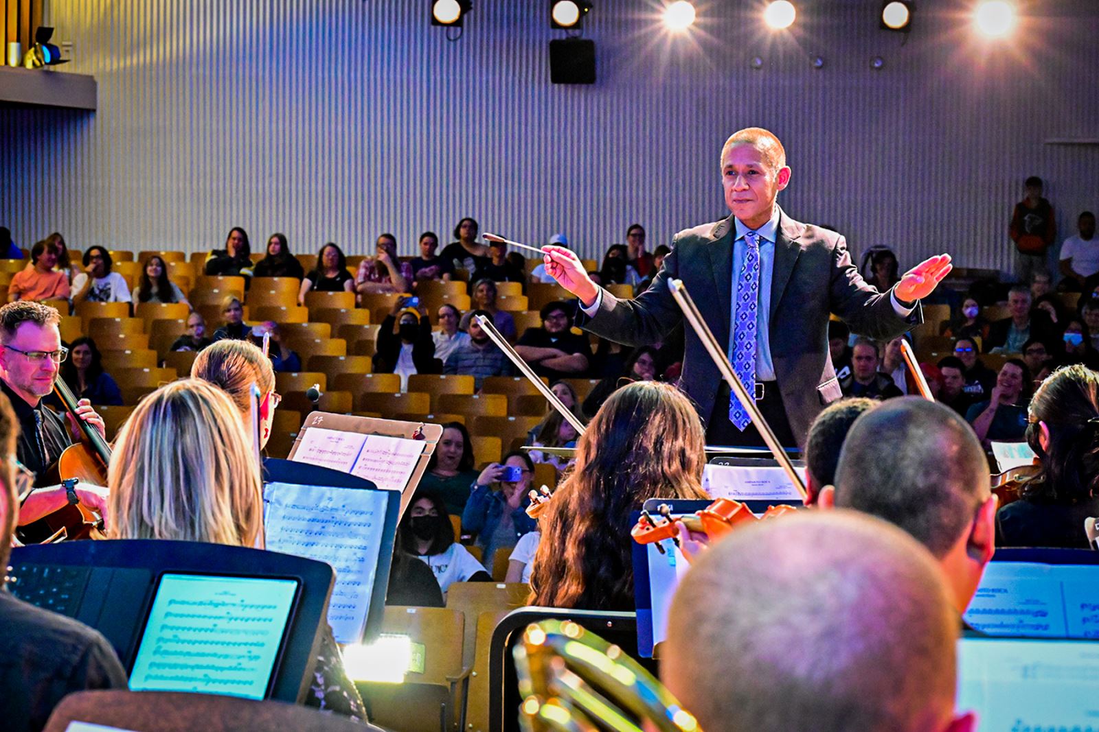 TUSD Superintendent Dr. Trujillo directs the TUSD music teachers orchestra at the April 19, 2023 Superintendent's Concert.