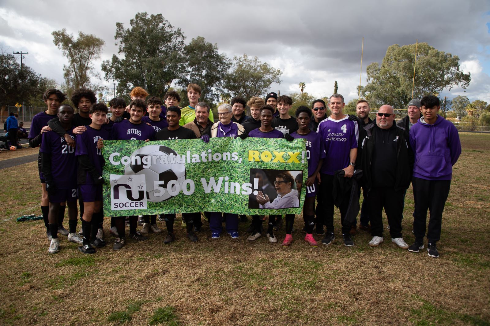 Soccer Team and celebration banner
