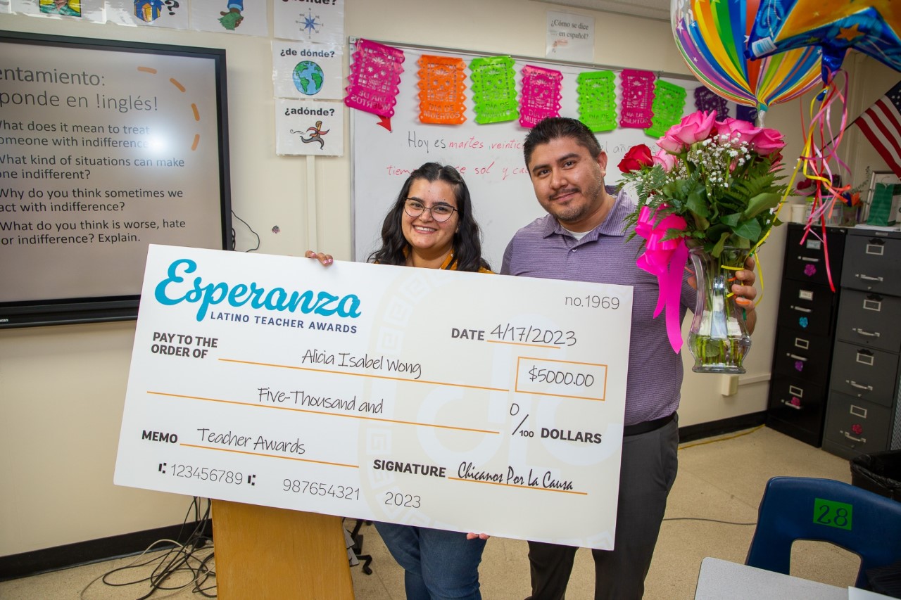 Rincon High School Spanish teacher Alicia Wong was presented with $5,000 by Chicanos Por La Causa for their Esperanza Latino Teacher award.