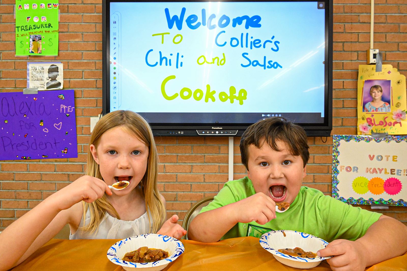 Collier students dig into their bowls of chili.