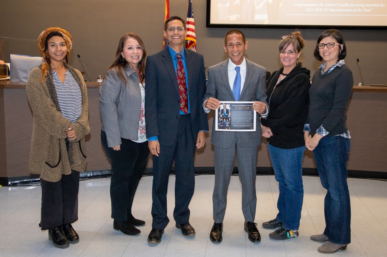TUSD Superintendent Dr. Gabriel Trujillo is presented with the AZALAS Superintendent of the Year award at the November 15, 2022 Governing Board meeting.