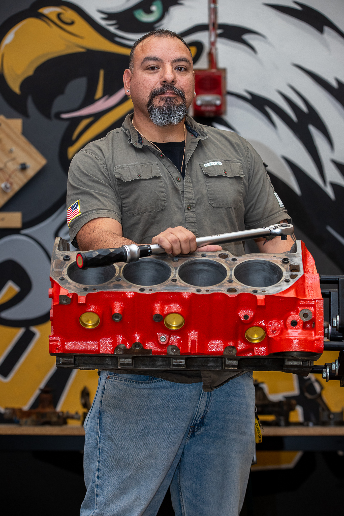 Man with engine block