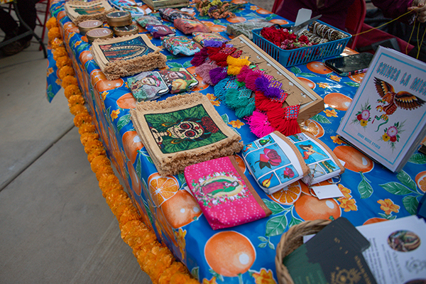 A table filled with locally-made arts and crafts