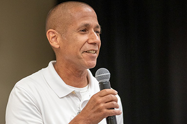 Dr. Trujillo, superintendent speaks at the Principal's Lunch May 2024.