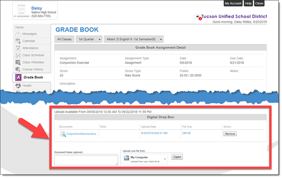 Example showing how to turn in an assignment on StudentVUE. 