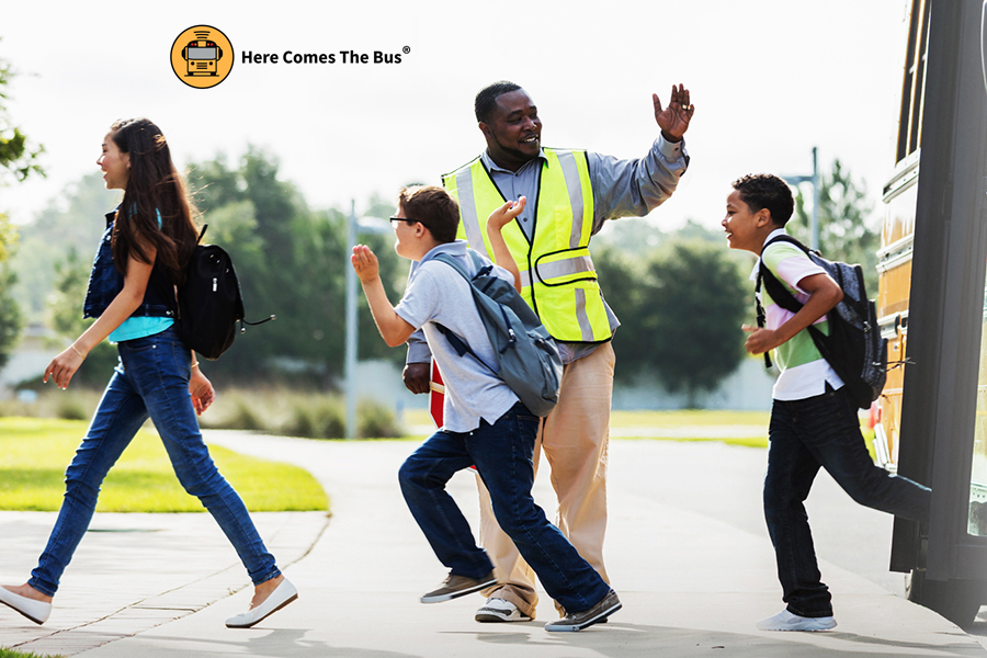 Kids getting off bus